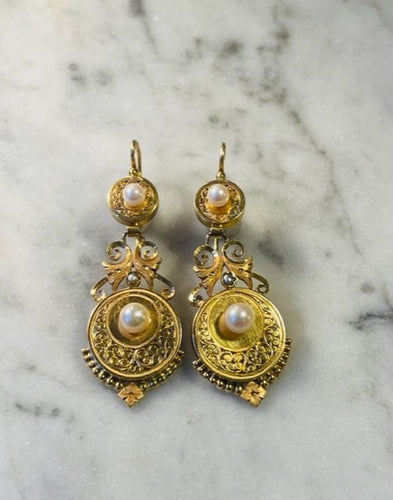 Boucles d'oreilles Paire de pendants perles, fin XIXème 58 Facettes