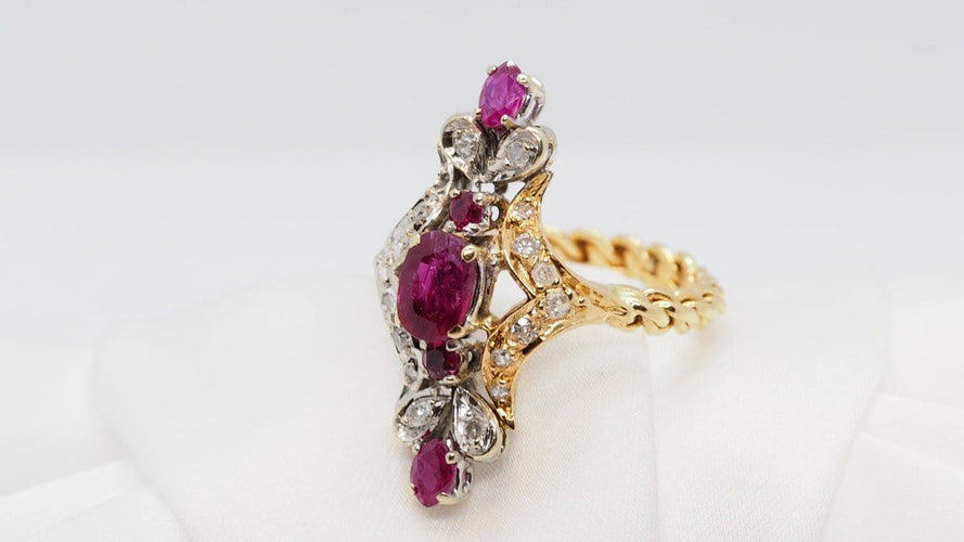 Bague 51 Bague Marquise en Or Bicolore, Rubis Et Diamants 58 Facettes 29171