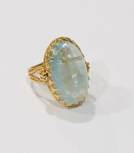 Bague Bague ancienne or jaune et aigue marine 58 Facettes