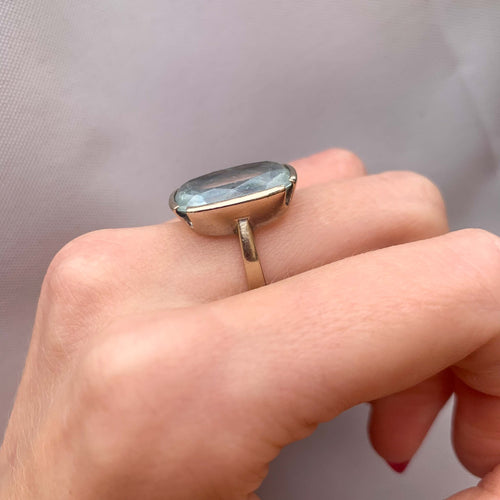 Bague 53.5 Bague Or blanc Aigue-marine 58 Facettes JE93