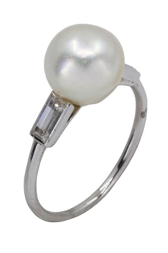 Bague BAGUE PERLE ET DIAMANTS BAGUETTES 58 Facettes 059851