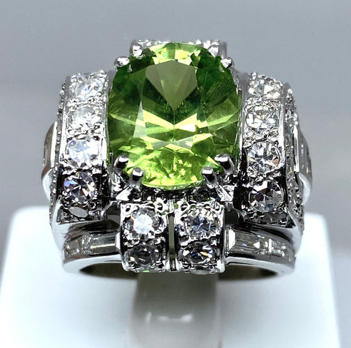 Bague 51 Bague Art Déco Platine diamants et péridot 58 Facettes
