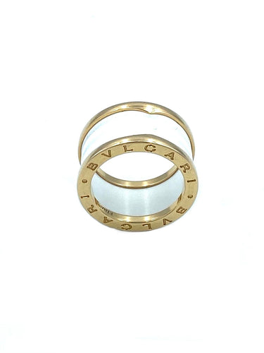 Bague 54 BVLGARI. Collection BZero 1, alliance or rose 18K et céramique 58 Facettes