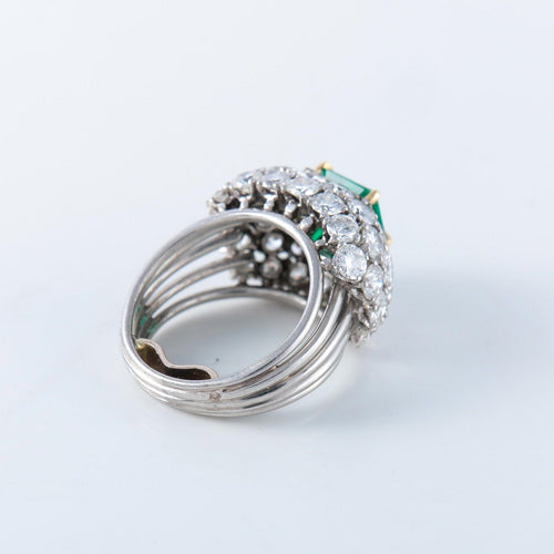 Bague Bague en platine, émeraude et diamants 58 Facettes