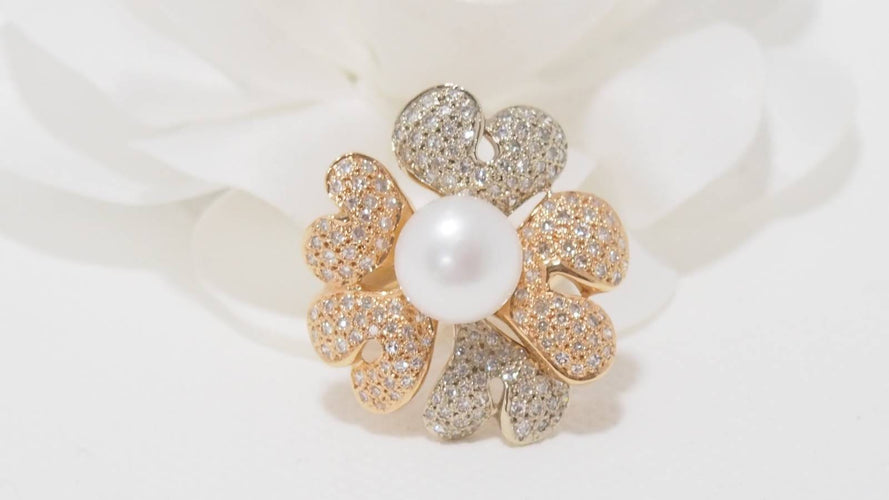 Bague 54 Bague Fleur diamants & perle de culture 58 Facettes 32274
