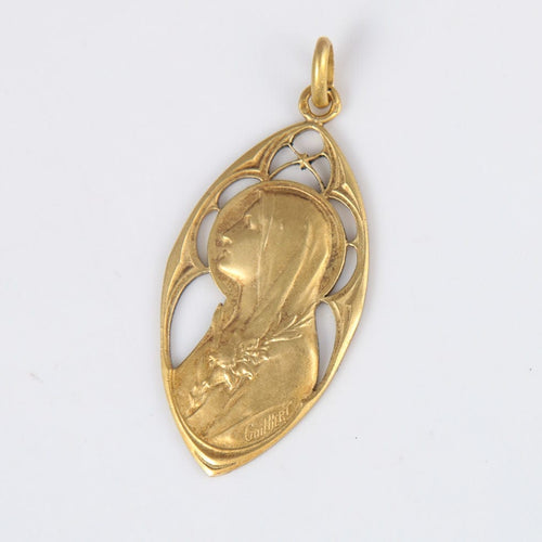 Pendentif Médaille de la Vierge Marie de Guilbert, époque Art Nouveau 58 Facettes
