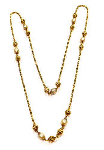 Collier Collier Sautoir ancien, or jaune et perles de culture 58 Facettes