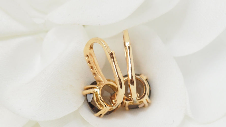 Boucles d'oreilles 16mm Boucles d'oreilles Or rose Quartz fumé Diamants 58 Facettes 30348