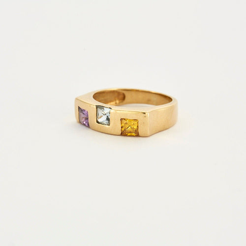 Bague 54 Bague bandeau Or jaune Améthyste Citrine Aigue-marine 58 Facettes 240041