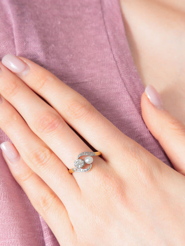 Bague Bague Toi & Moi Or Platine Diamant Perle Fine 58 Facettes