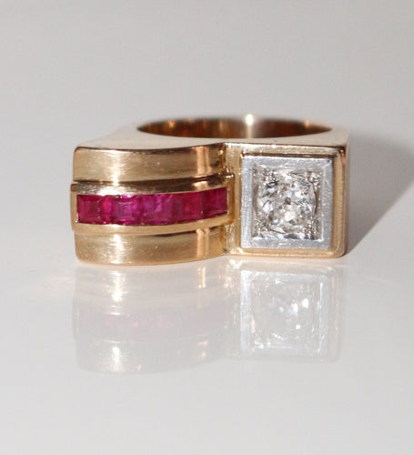 Bague 50 / diamant Bague Tank Diamant Et Pierres Rouges 58 Facettes 505