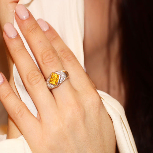 Bague 53 Bague en Or Citrine et Diamants 58 Facettes