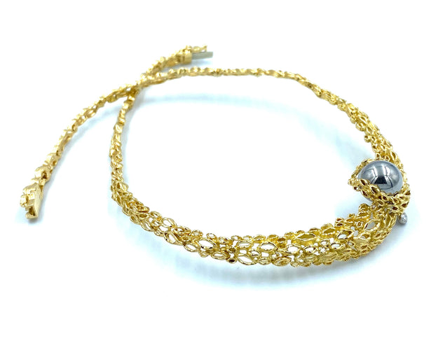 Collier GILBERT ALBERT. Collier or jaune, diamant et billes interchangeables 58 Facettes