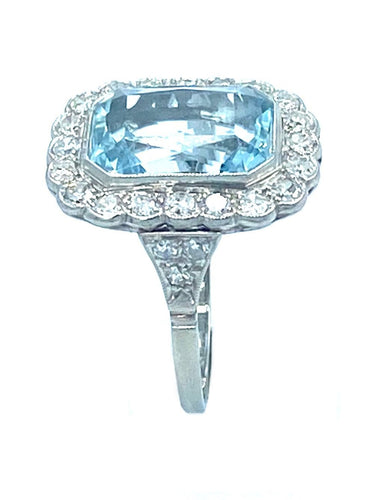 Bague Bague Belle Époque platine, aigue-marine et diamants 58 Facettes