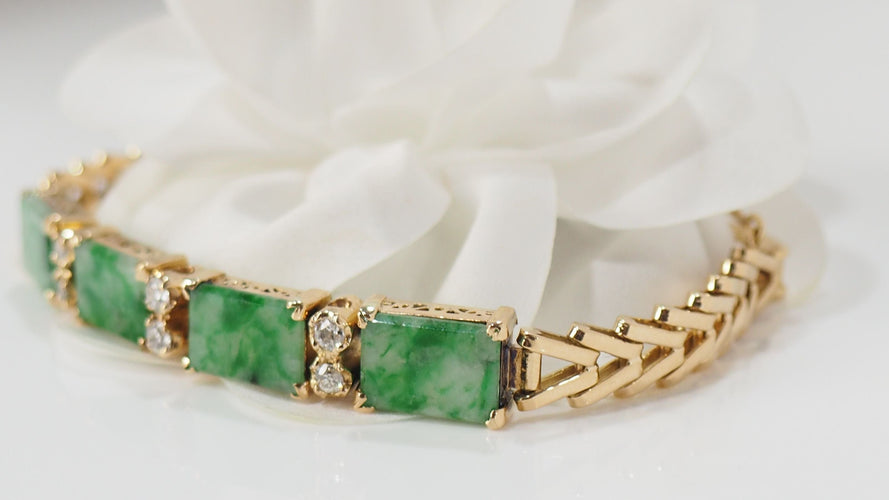 Bracelet Bracelet Vintage Or Jaune Diamants Jade 58 Facettes 31739