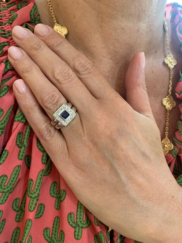 Bague 48 Bague Géométrique Saphir Princesse Diamants Or Gris 58 Facettes BSA66