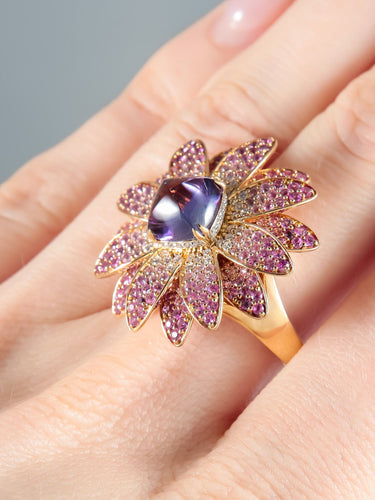 Bague 62 Bague Fleur Améthyste, Saphirs roses, Diamants 58 Facettes