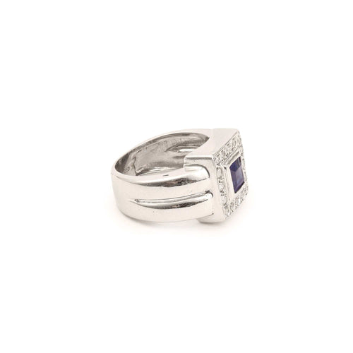 Bague 48 Bague Géométrique Saphir Princesse Diamants Or Gris 58 Facettes BSA66