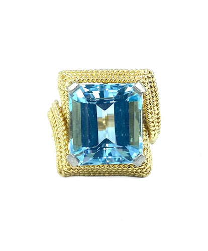 Bague 53 Bague 1950, or jaune 18K et aigue-marine 58 Facettes