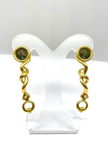 Boucles d'oreilles Boucles d’oreilles anciennes Or jaune Pièces antiques Diamants 58 Facettes