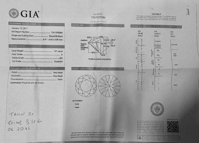 Bague 50 Bague Solitaire Diamant 1.01ct 58 Facettes