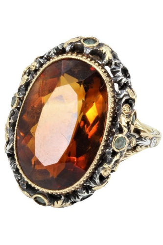 Bague 51 BAGUE ANCIENNE CITRINE DE MADÈRE ET TOURMALINE 58 Facettes 052371