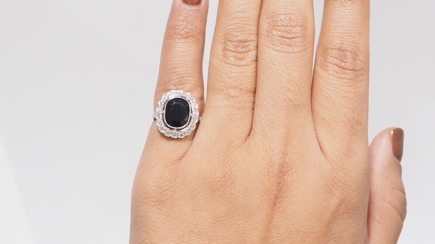 Bague 49 Bague entourage en platine saphir et diamants 58 Facettes 31152