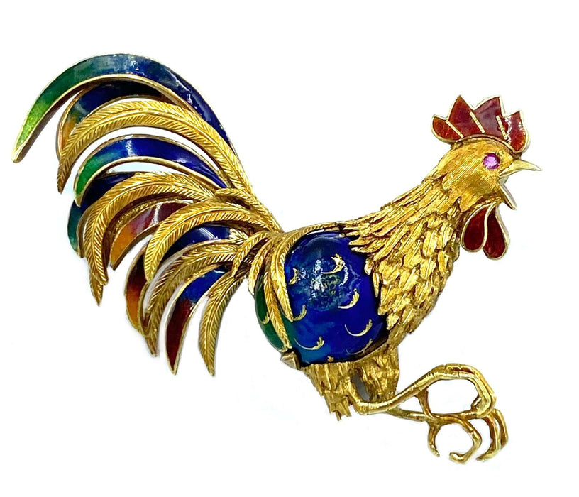 Broche Broche « Coq » or jaune et email 58 Facettes