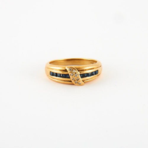Bague Bague en Or jaune, diamants & saphirs 58 Facettes