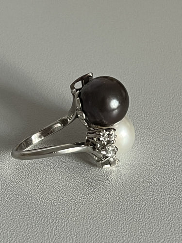 Bague 51 Bague Toi & Moi Or blanc Perles Diamants 58 Facettes 5074