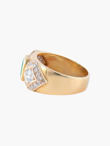 Bague Large Bague Or Jaune Emeraude et Diamants 58 Facettes