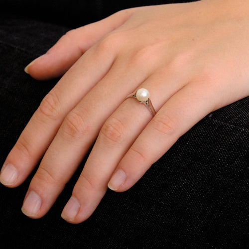 Bague 56.5 Bague Or blanc Perle de culture 58 Facettes