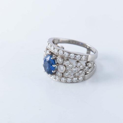 Bague 54.5 Bague bandeau platine, saphir et diamants 58 Facettes