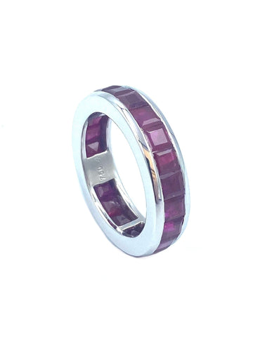 Bague 53 DHAMANI. Alliance or blanc et rubis 58 Facettes