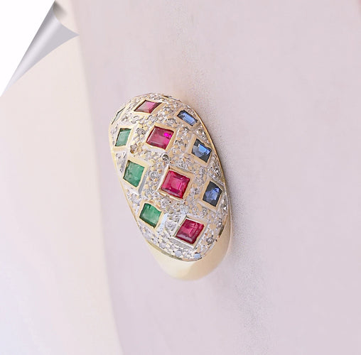 Bague 54.5 Bague Arlequin Emeraudes Rubis Saphirs Diamants 58 Facettes AA 1510