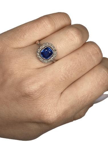 Bague 54 BAGUE ANCIENNE OR JAUNE DIAMANTS SAPHIR 58 Facettes