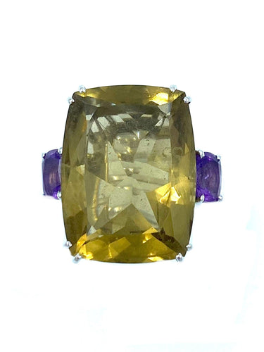 Bague Antonini. Bague or blanc quartz, améthystes et diamants 58 Facettes