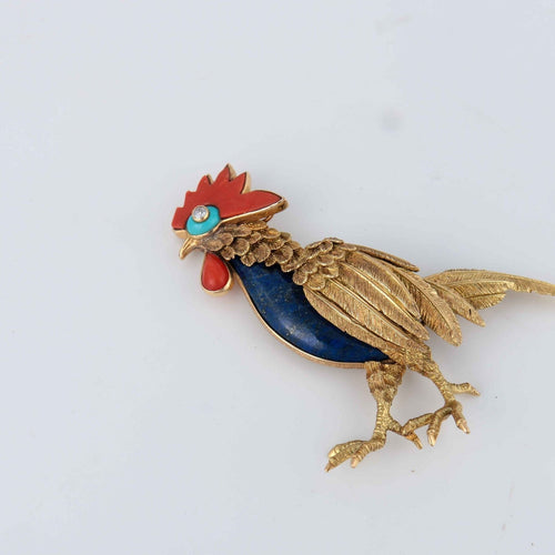 Broche Champagnat - Broche coq, corail et lapis lazuli 58 Facettes