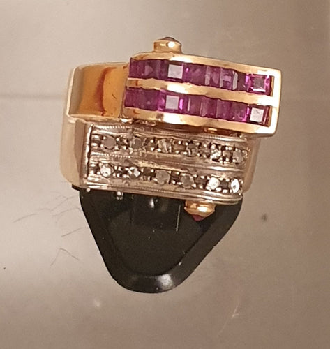 Bague 56 Bague "Vague" 2 Ors Rubis Diamants 58 Facettes R 1369  Ree