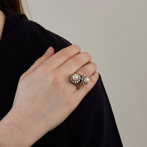 Bague 54 Bague Toi et Moi Perles Diamants 58 Facettes