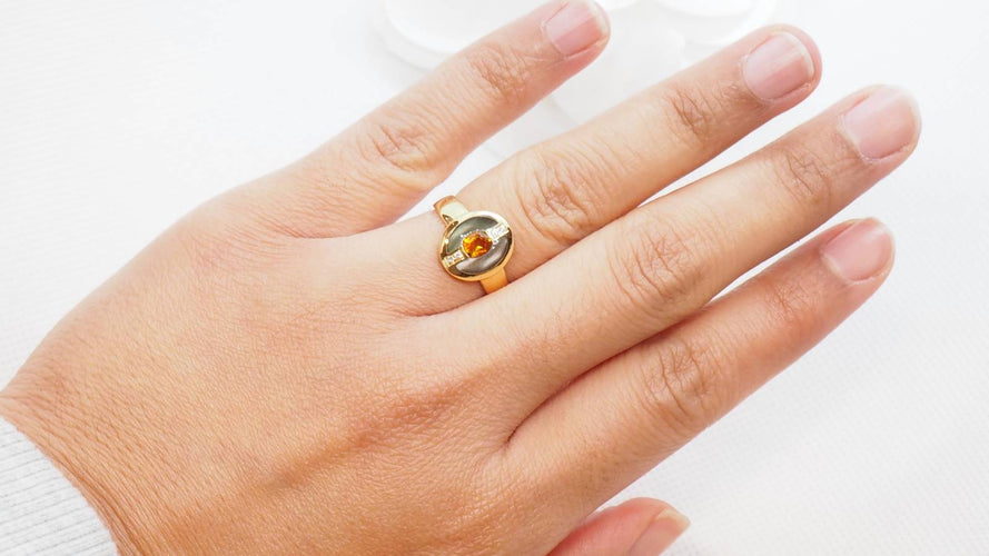 Bague 54.5 Bague Clozeau or jaune citrine diamants résine 58 Facettes