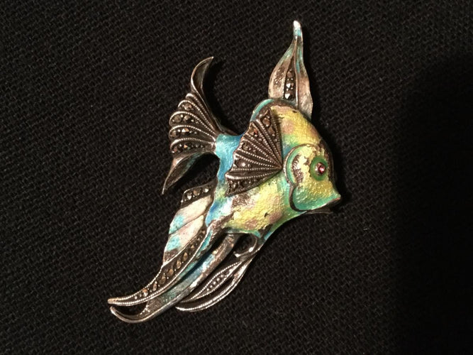 Broche Broche poisson en Argent émaillé & marcassites 58 Facettes 236043
