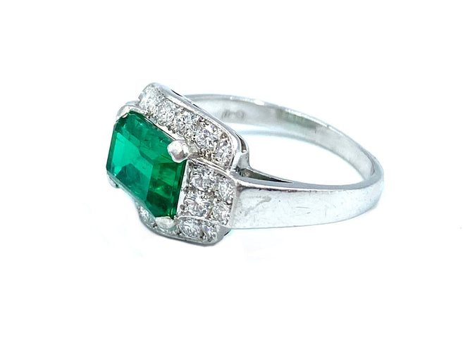 Bague Bague Art-Deco en platine, émeraude certifiée et diamants 58 Facettes