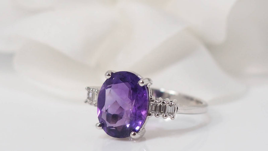 Bague 53 Bague or blanc améthyste et diamants 58 Facettes 30951