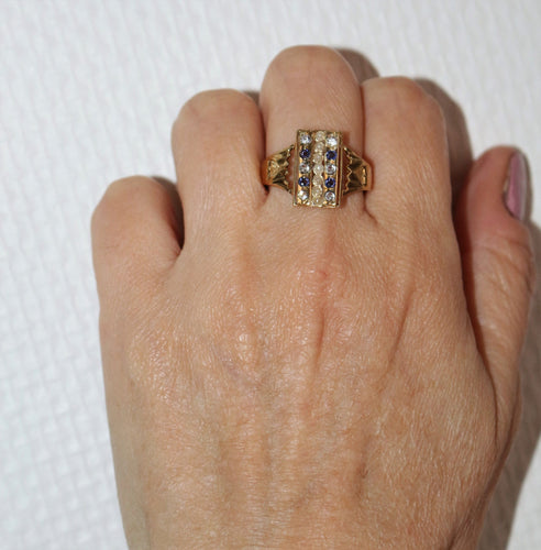 Bague 61 Bague Or Jaune Chaton Rectangulaire Perles Et Pierres 58 Facettes 499