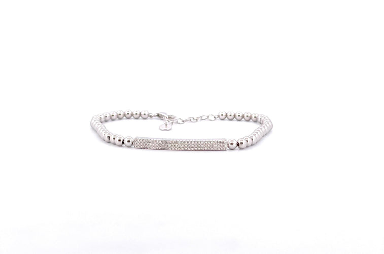 Bracelet Bracelet or blanc boules et barrettes diamants 58 Facettes