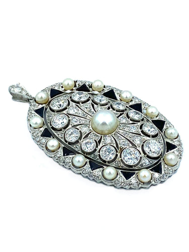Pendentif Pendentif Belle-Epoque or blanc, platine, diamants, saphirs et perles 58 Facettes