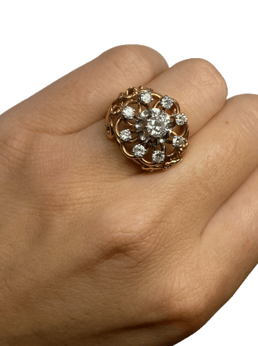 Bague 49 BAGUE ANCIENNE OR JAUNE 9 DIAMANTS 58 Facettes