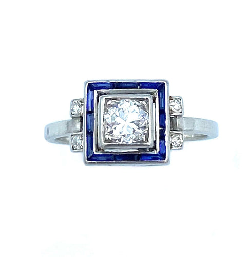 Bague Bague Art Déco platine, diamants et saphirs calibrés 58 Facettes