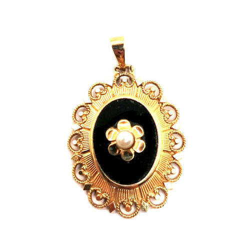 Pendentif PENDENTIF OR JAUNE ONYX ET PERLE 58 Facettes 3797